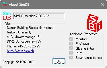 Dialog som viser information om den valgte database.