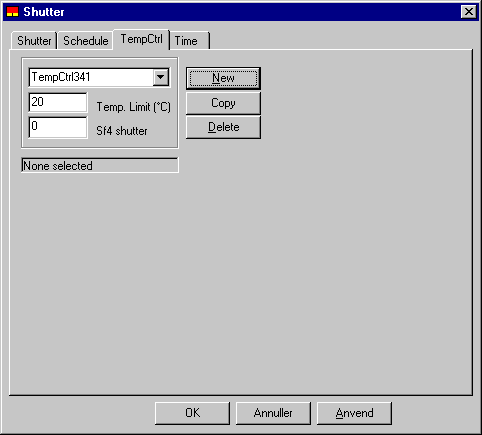 Dialog (Shutter | TempCtrl) for definition af reguleringen for en natskodde.