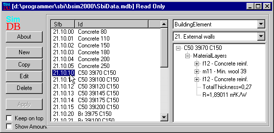 Databasen med indgangen BuildingElement.