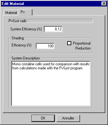 Dialog til definition af bygningsintegrerede solcellesystemer i databasen.
