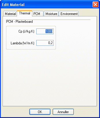 Termiske data (ud over densiteten) for materialet på Edit Material | Thermal. Edit Material | Thermal.