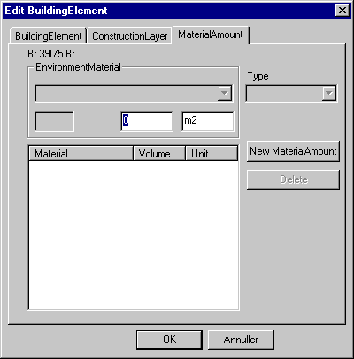 Data til LCA-analyser (Edit BuildingElement | MaterialAmount).