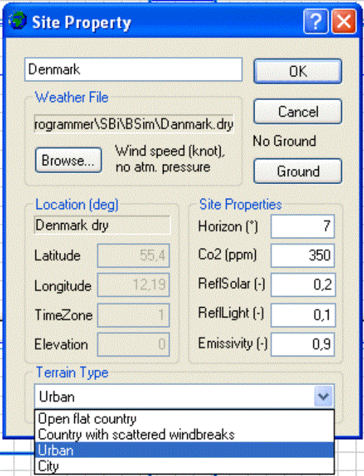 Valg eller definition (Site Property) af klimadata.