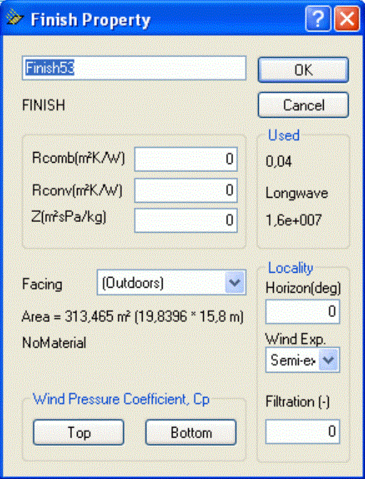 I Finish Property dialogen knytter simuleringen af naturlig ventilation sig til 'Wind Exposure'.