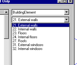 The database constructions (BuildingElements) are divided into different types, i.e. external walls , internal walls, floors etc.