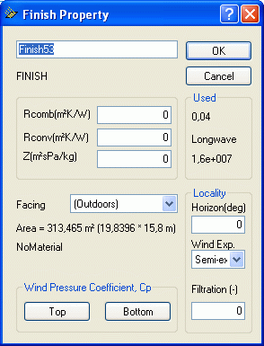 Dialog (Finish Property) for selection of what is on side two of a face. It is only possible to change this parameter for surface 2 of a construction.