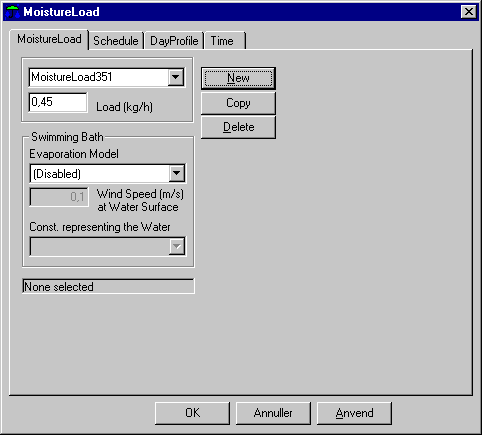 Dialog (MoistureLoad) for definition of moisture loads from other sources than people.