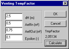 Sub-dialog for estimation of the factor TmpFactor in the Venting dialog.