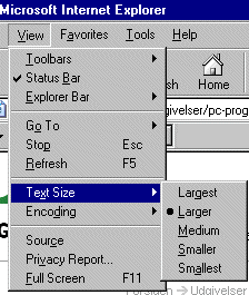 Selection of text size in MS Internet Explorer is done from the 'View' menu.