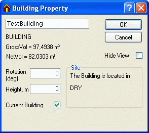 The Building Property dialog offers the opportunity of selecting the current building.