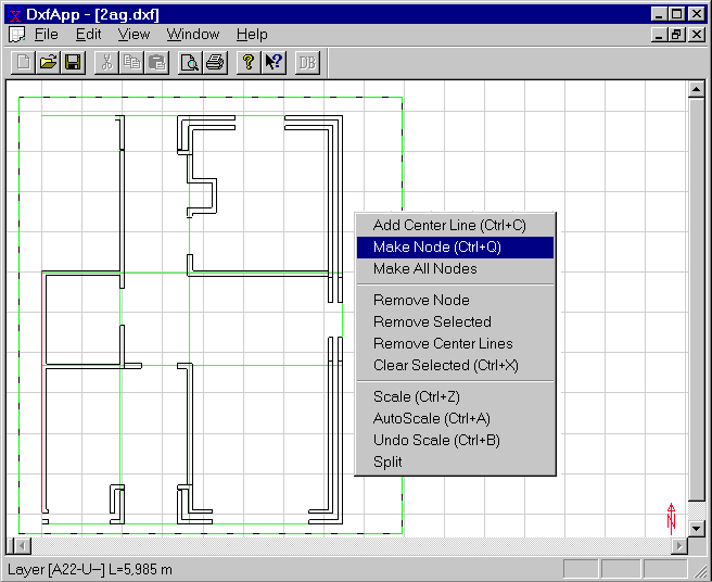 Help lines selected in DxfView.