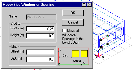 Dialog box for moving a WinDoor.