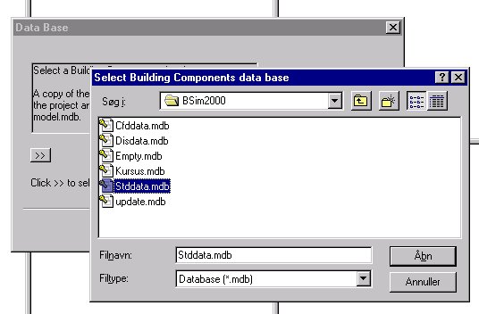The 'SbiData.mdb' database is supplied with BSim and is updated in software updates. BSim comes with the database 'MoistDat.mdb', which also contains information on moisture properties of all materials.