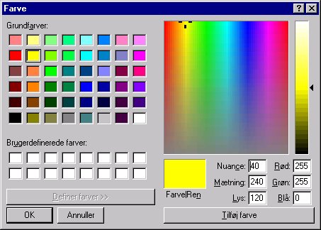 Dialog box for selecting color as a finish property.