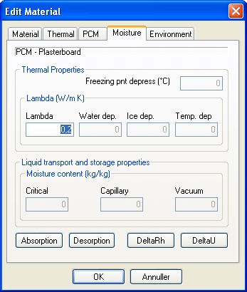 Moisture properties for building materials.