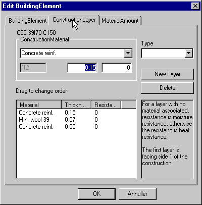 Defining of a construction in the database.