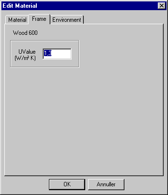 U-value for a frame construction or panel. Used when the material forms part of a WinDoor.