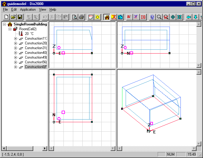 Subdividing edges and faces. The black squares mark vertices belonging to the face and can be edited by right-clicking the marking in the geometric view.