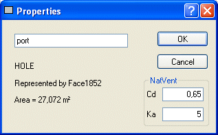 In the Opening Property dialog, natural ventilation is connected to the Cd-value.