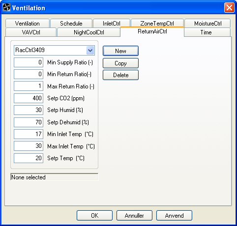 Control of ventilation system with recirculation of air.