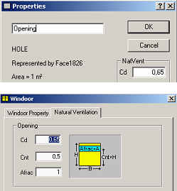 Figure 2. Dialogs for activating openings and WinDoor's in the single zone model.