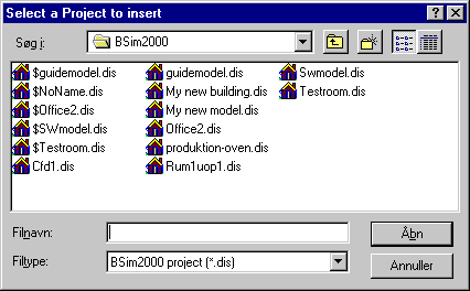Dialog box for inserting external shadows from an existing project.