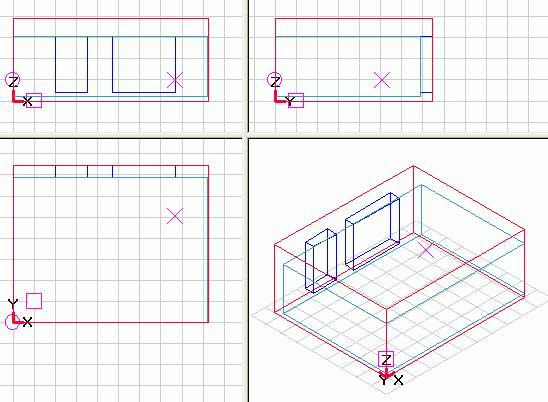 The reference point is shown as an X in SimView.