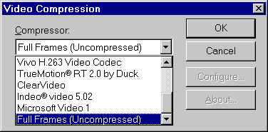 Dialog for selection of compression of the video-file.